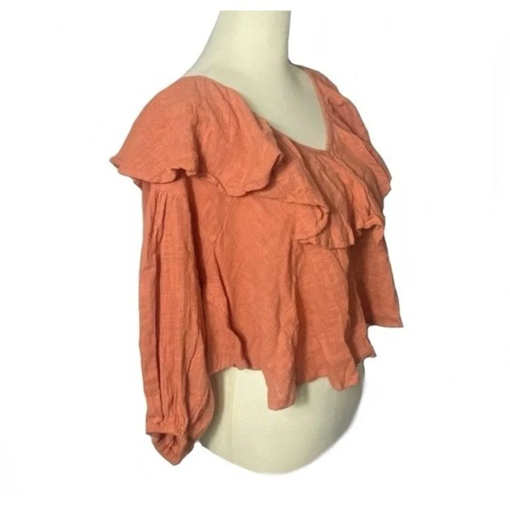 Free People Zuri Ruffle Cropped Backless Blouse Ginger Spice Womens S Boho‎ Top